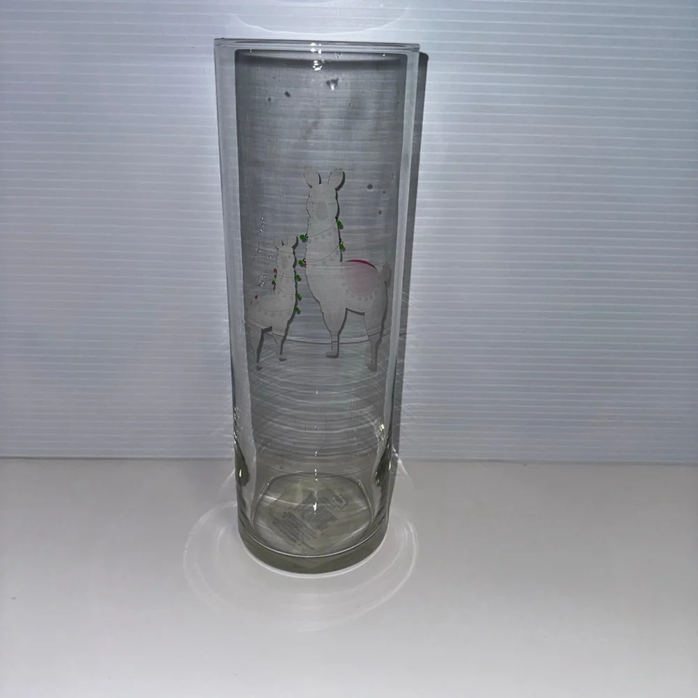 Mainstays Glass Vase Clear/Pink with Llamas Design 10 in